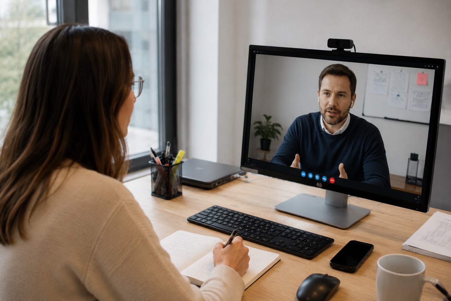 Dirigeante en rendez-vous visio avec un décideur sur Prolink